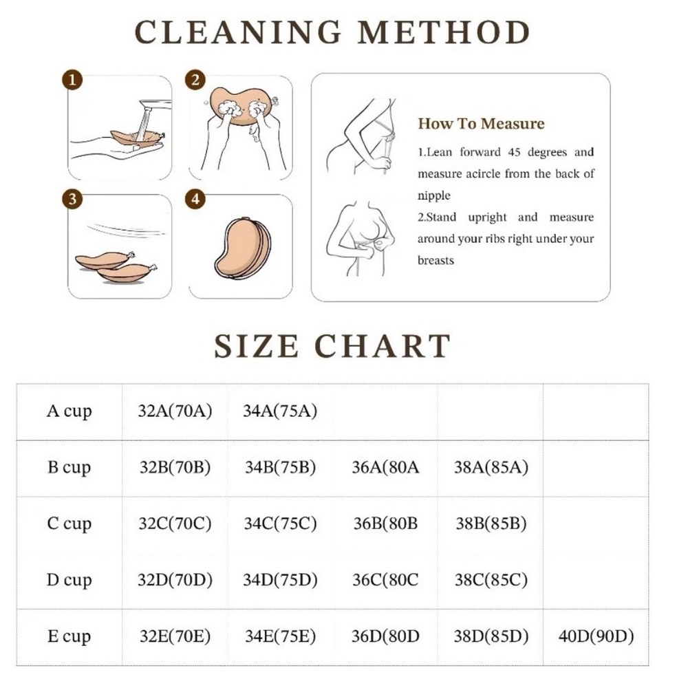 Honeysea Adhesive Strapless Sticky Bras 2-Pack Push Up Invisible Backless E Cup - Picture 8 of 10